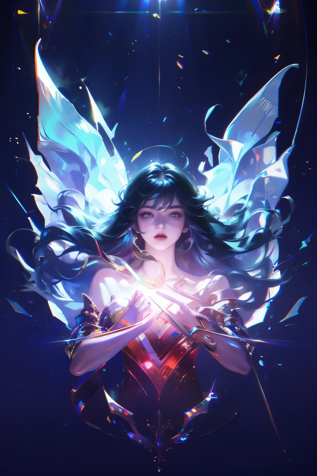 (masterpiece, Top quality, best quality,Official Art, beautiful and aesthetic:1.2),(1 Girl:1.3), 1 Girl BREAK stained glass art, Colored glass, lead, TranslucencyBREAK Bright colors, Complex design, Glow Effect, atmosphere