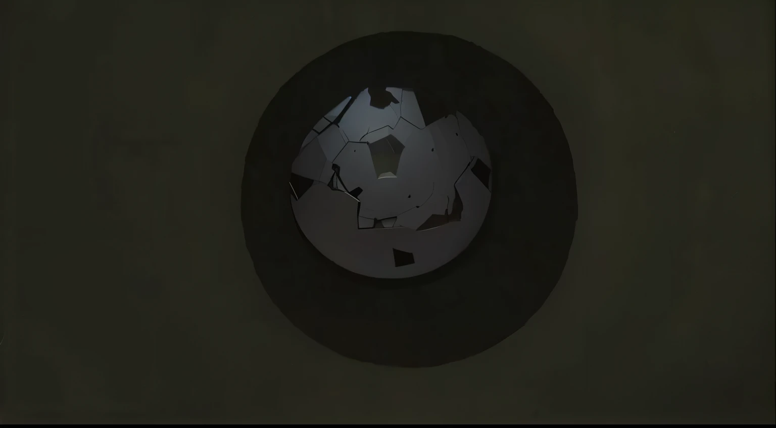 Realistic scene of a broken & shattered lightbulb on top of the ceiling with lower lighting conditions. Where as the ceiling is painted green around the shattered lightbulb.