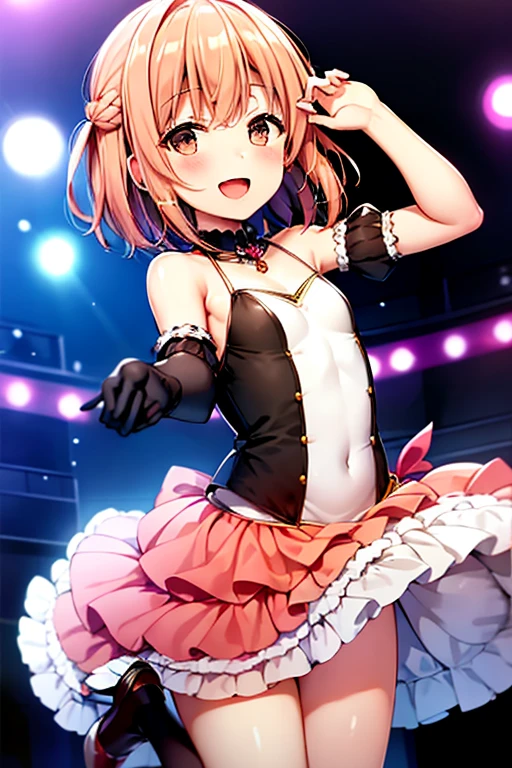 ((highest quality)), ((masterpiece)), (be familiar with), Perfect Face, indoor, Bedroom, Watching the audience,
One woman, Yuigahama Yui,
Open Mouth, Ecstatic expression, blush, smile,
Small breasts, Flat Chest, Young Girl, , , Girl,
Short Hair, Salmon-colored hair, Salmon-colored eyes, Side Pony,
Leg spread,