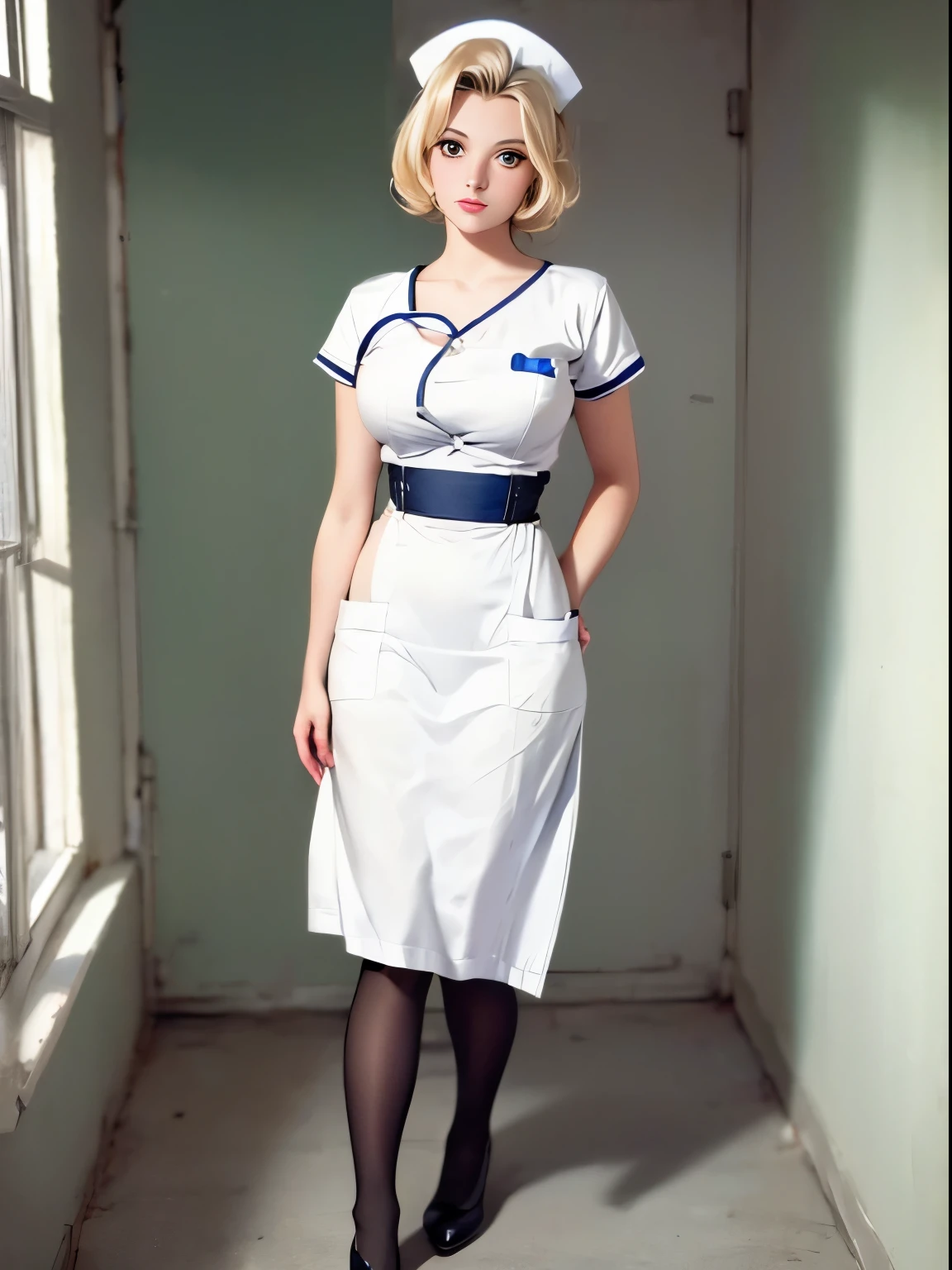 arafed photo of a woman in a nurse's uniform, by Stan Galli, nurse, circa 1958, by Yousuf Karsh, nurse girl, by George Hurrell, 1 9 5 0 s, 1950s, young sophia loren, grace kelly, circa 1940s, by Peter Basch, gill elvgren