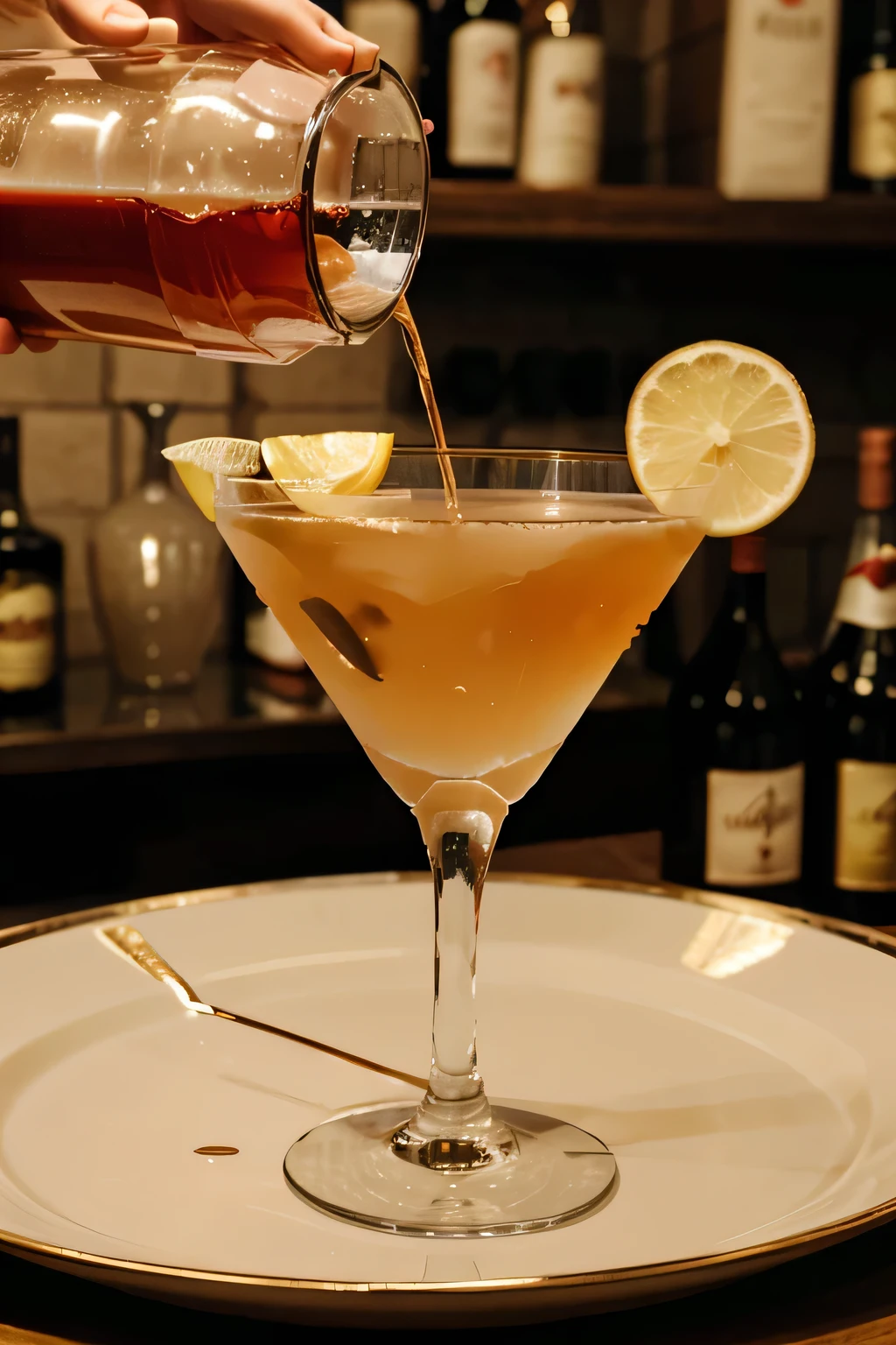 drink being poured into a martini glass