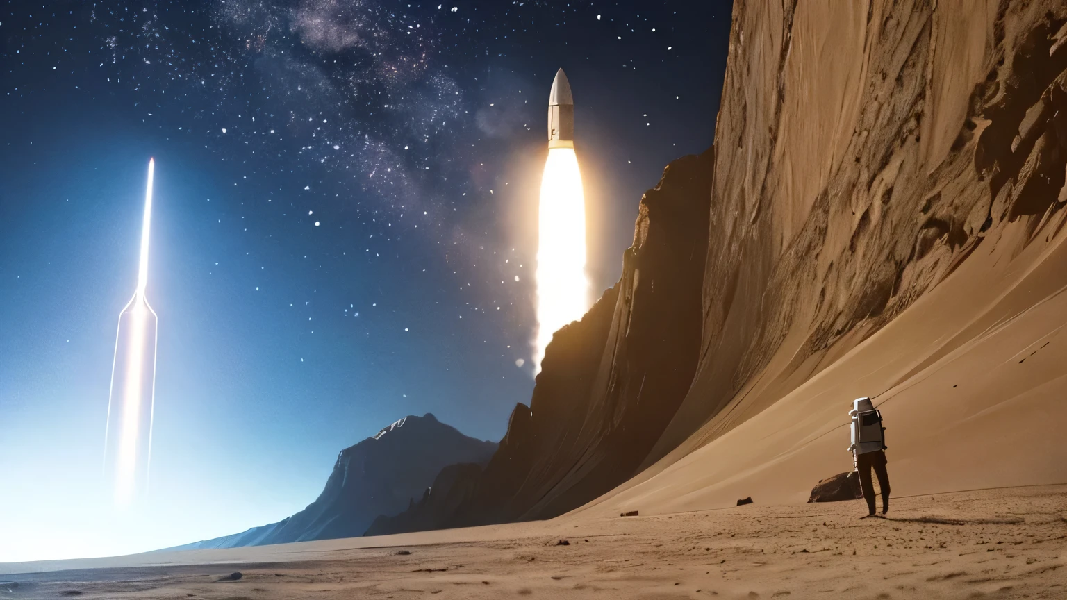 A giant Rocket on, the way to the moon