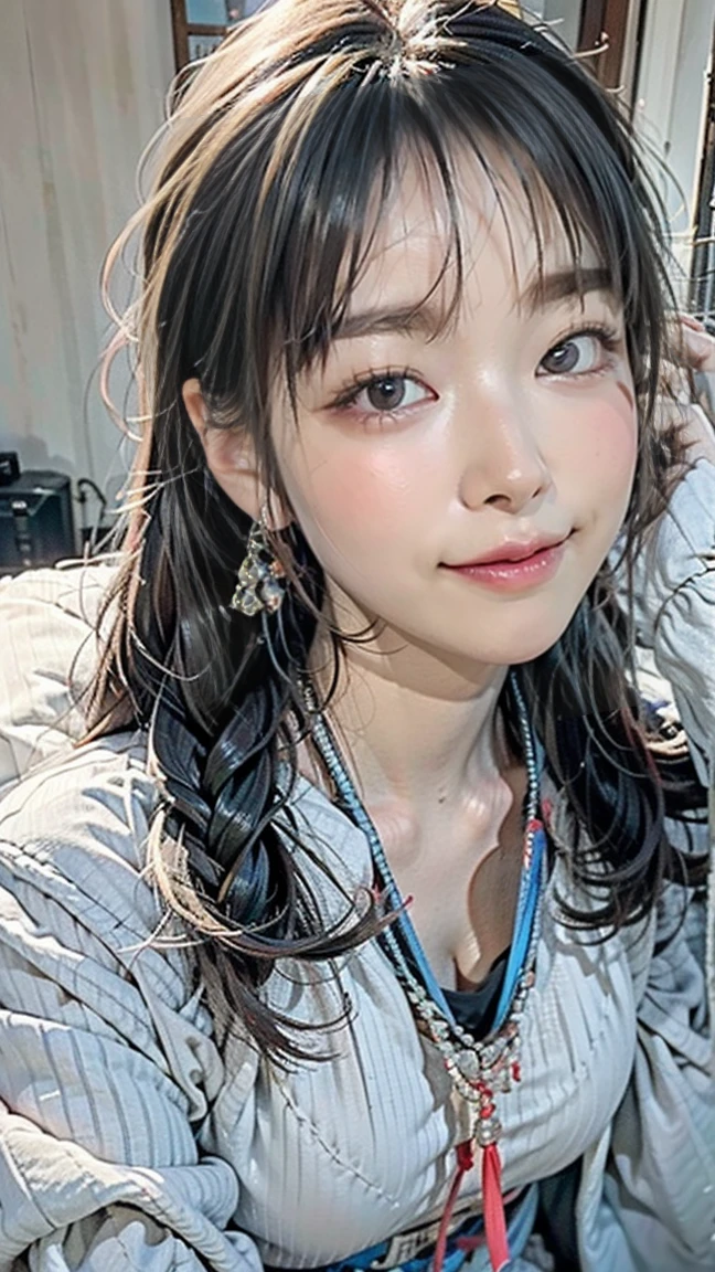 ((((highest quality)))), (((Ultra-precision CG 16K))), (((masterpiece))), (((Very detailed))), (((Extremely detailed))), (((Black outline:1.3, Written boundary depth:1.3 , Written soft outline))), Blur, Bokeh, Maximum clarity and sharpness,Multilayer Texture, Surface Shading, Cinematic lighting, Beautiful details sparkle ,Perfect Proportions, Limited to one woman, BREAK accurate, Anatomically correct, Highly detailed face and skin texture, drawn in detail, Highly detailed facial and skin texture, Detailed eyes, beautiful hair, Beautiful Japanese Idol face, Beautiful and beautiful eyes, Beautiful body, Beautiful breasts, Beautiful thighs, Beautiful legs, Beautiful fingers, (Beautiful views) , skinny body, ((Beautiful Skin)), ((Skin Texture)) BREAK breast enlarged, large Breasts, perky , (blush, archaic smile:1.3, brown eyes, pink cheek, Double eyelids, Thin eyebrows, narrow eyes:1 Natural cheeks, Glossy skin, Fair skin:1.2, (Glossy lips:1.4, shiny lips: 1.4 ), high school student, Attractive adult woman ) , twin braid, Long Hair, Striped Hair, Hair Intake, Inner hair color, BREAK street fashion, nail art, necklace, Bridal Ring, wearing a watch BREAK (((on all fours:1.3, Wipe the floor with a rag:1.3 , from front, from below , closeup of face, cowboy Shot, looking at viewer, \(A face waiting for a kiss\):1.3))), ((rural house:1.3, plank floor)),