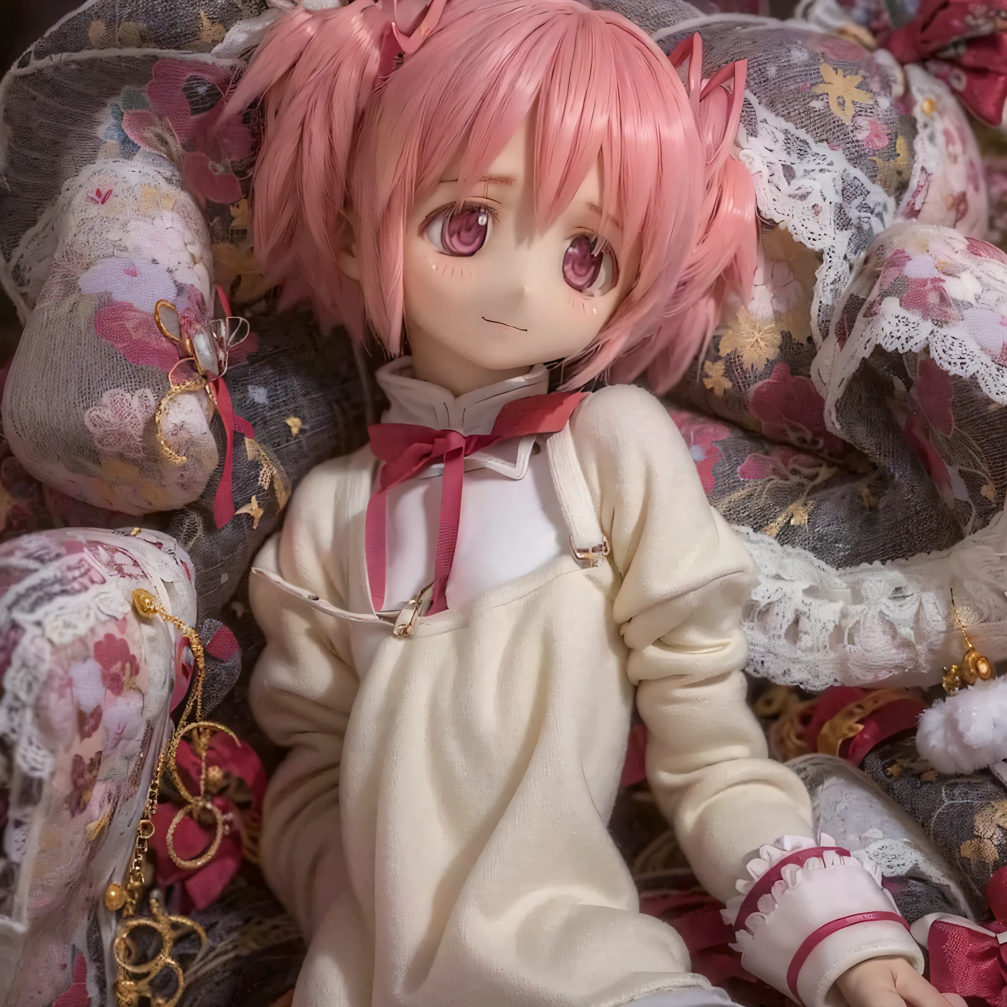 cute girl with pink hair wearing a magical girl outfit, beautiful detailed eyes, beautiful detailed lips, extremely detailed face, subtle smile, closed lips, detailed chest, intense expression, pink hair, magical girl, determined expression, pink successor, smiling, sexy lingerie, lying on bed, 15 year old nipples, full lips, Madoka Kaname from Puella Magi Madoka Magica, best quality, 4k, 8k, highres, masterpiece:1.2, ultra-detailed, realistic, photorealistic, photo-realistic:1.37, HDR, UHD, studio lighting, ultra-fine painting, sharp focus, physically-based rendering, extreme detail description, professional, vivid colors, Madoka Kanome 
(((((Kaname Madoka's hairstyle))))))