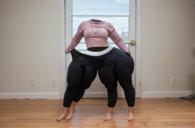 Full body shot of Living yoga pants, thick muscular legs, many legs, extra legs just bottom half, many extra megs, four legs