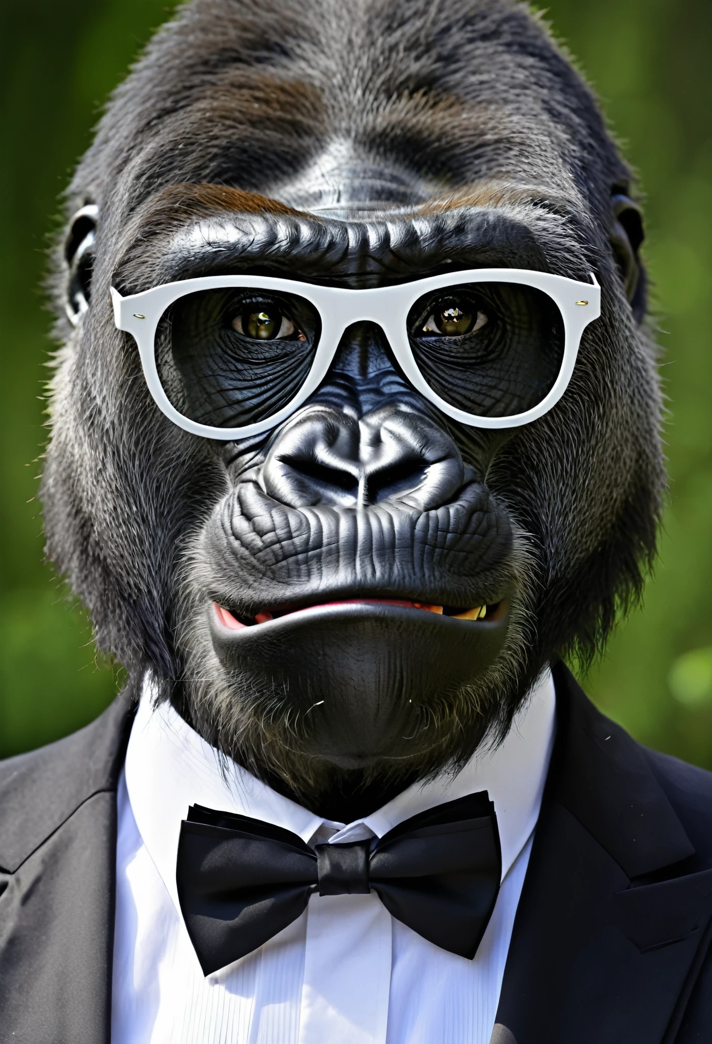 Mountain gorilla, White Mouth Mask, Glasses, bowtie, tuxedo,