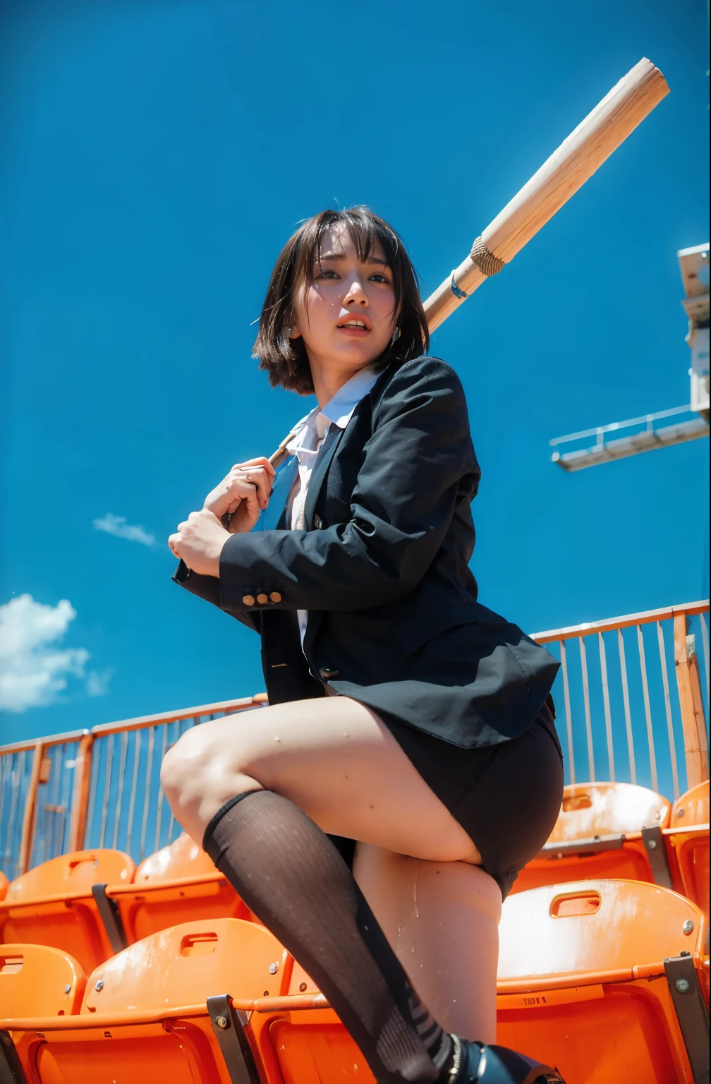 Ultra-realistic 8K CG,masterpiece,小顔のFemale Space Detective Annie、((Highly detailed background, Delicate pattern, Intricate details)),Brown mini skirt、Panchira action scene、Brown vest、Western-style clothing、Ultra mini skirt、White shorts,Female Space Detective Annie、Brown mini skirt、White panties、High Kick、Spread your legs wide、White pantiesがよく見える、Female Space Detective Annie、立膝で股を開いてWhite pantiesが見えている、Beautiful boobs、居合いのポーズでWhite pantiesが見える、front、Beautiful thighs、highest quality,very detailed 顔,andても美しい目 and 顔,and