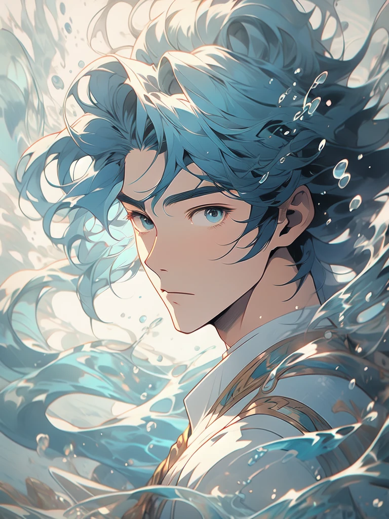a close up of a man in a white dress under water, short hair, wallpaper anime blue water, artwork in the style of guweiz, closeup fantasy with water magic, by Yang J, guweiz, a beautiful artwork illustration, water fairy, beautiful digital artwork, beautiful digital illustration, by Li Song, in the art style of bowater, beautiful anime portrait