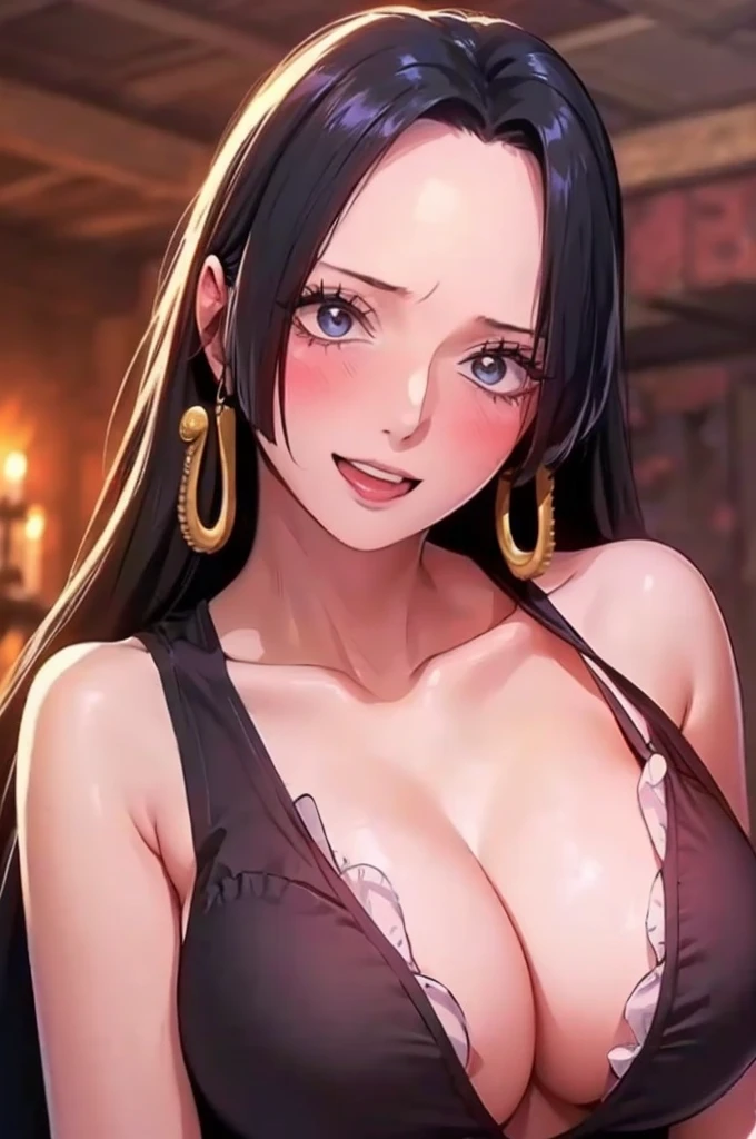 best quality, masterpiece, highly detailed,1girl, Boa Hancock, , (masterpiece:1.5), Detailed Photo, Smiling, Sexy, (8K, Best Quality: 1.4), (1girl), Beautiful Face, (anime realistic Face), (Black Hair, long Hair: 1.3), Beautiful Hairstyle, Realistic eyes, beautiful detail eyes, (white skin), beautiful skin, absurd, attractive, ultra high resolution, ultra realistic, high definition, golden ratio, (sexually aroused:1.5), Pinkish white skin, cool white light, sexy pose, Beautiful , white background, pink soft white light, Wear a black bodycon dress