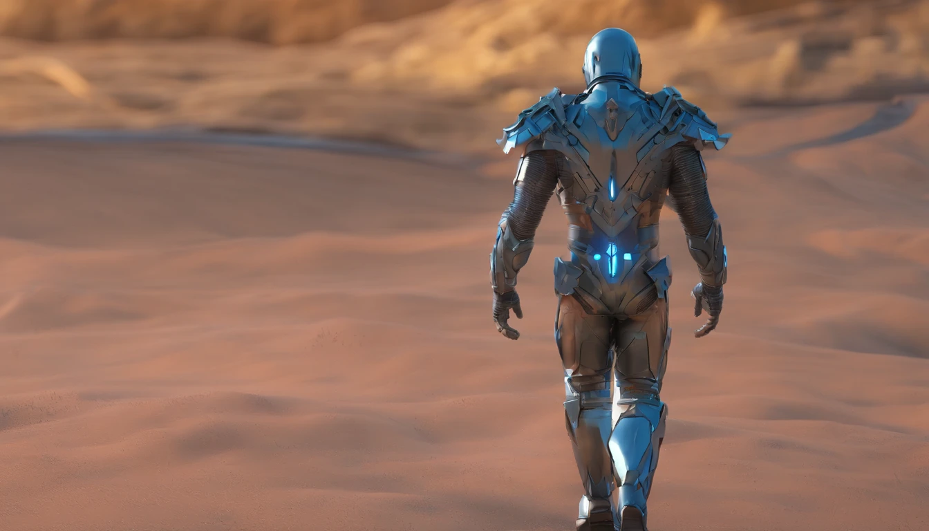 A man walking in battle ground, metal suit, sharp sowrd,long hair ,handsome man