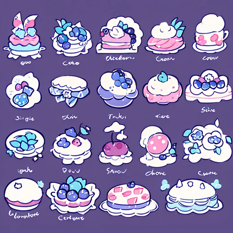 cute artstyle, cute color, cute design, cute icon, blueberry shortcake, blueberry cake, blueberry