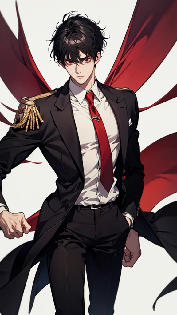 Handsome boy, tall boy, black hair, red eyes, hd, anime style, sharp eyes