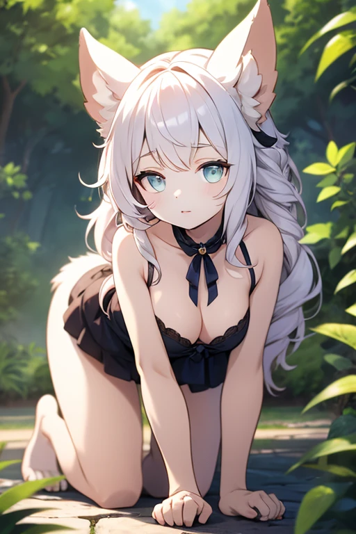 Animal ears girl On all fours A glimpse of her breasts from her neck Random Hairstyles