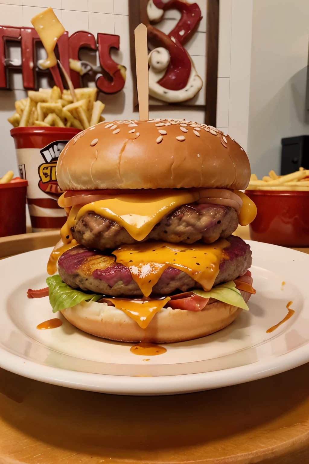 photo of a burger, with two meats and lots of melting cheese, high resolution photo, 8k