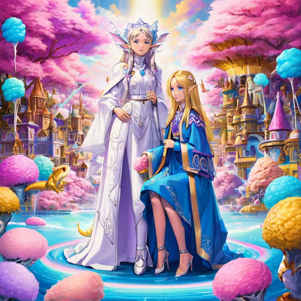 world with magical beings like unicorns, fairies, mermaids, elves in a natural landscape