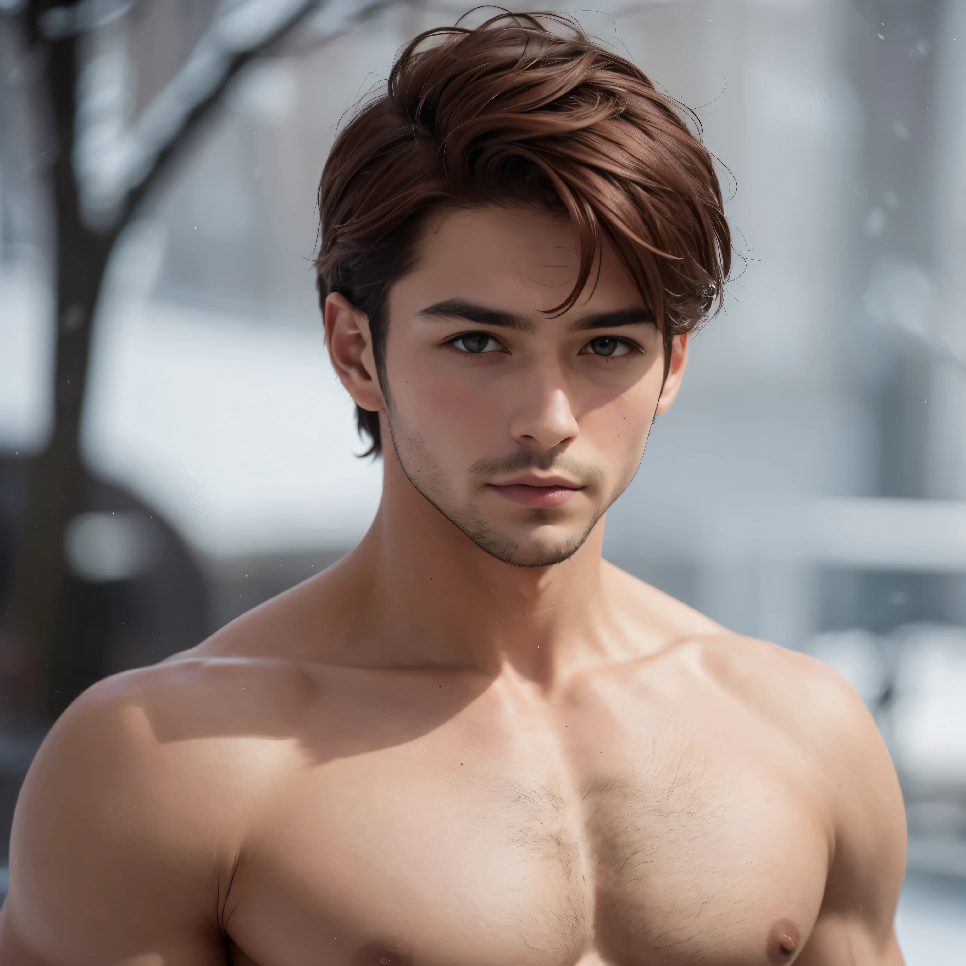 Men, six pack, red short hair, portrait, winter, handsome, ultra detailed