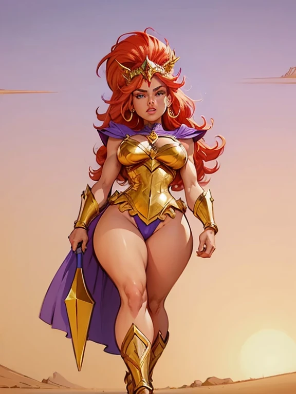 SexyToon, 8k, a drawing of a costumed woman standing in a field, mighty Desert Princess, she - ra, She-Ra, inspired by Henry Justice Ford, a fantasy comic book style, goddess of war, Desert Princess, inspired in Wally Wood, the galaxy sailor. beautiful, powerful girl, inspired by Philippe Druillet, inspired by Clyde Caldwell