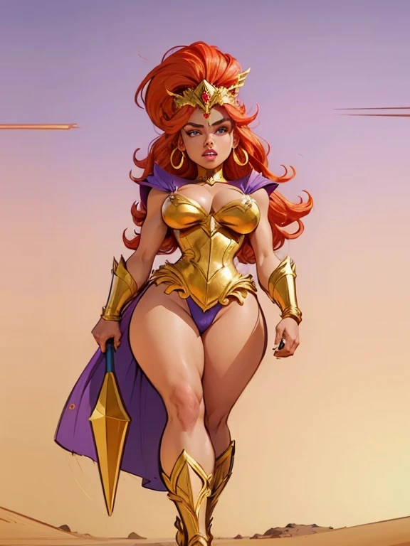 SexyToon, 8k, a drawing of a costumed woman standing in a field, mighty Desert Princess, she - ra, She-Ra, inspired by Henry Justice Ford, a fantasy comic book style, goddess of war, Desert Princess, inspired in Wally Wood, the galaxy sailor. beautiful, powerful girl, inspired by Philippe Druillet, inspired by Clyde Caldwell