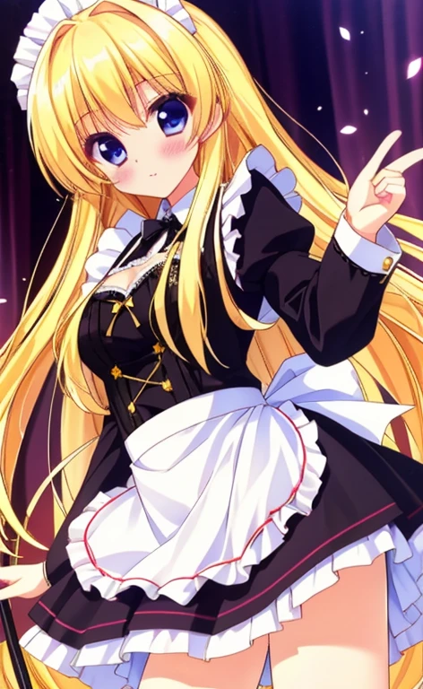 Beautiful long blonde Embarrassing Girl in black maid outfit Long sleeve Long skirt