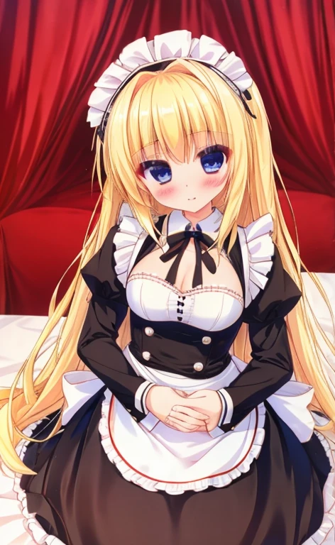 Beautiful long blonde　Embarrassing　Girl in black maid outfit　Long sleeve　Long skirt　pov handjob