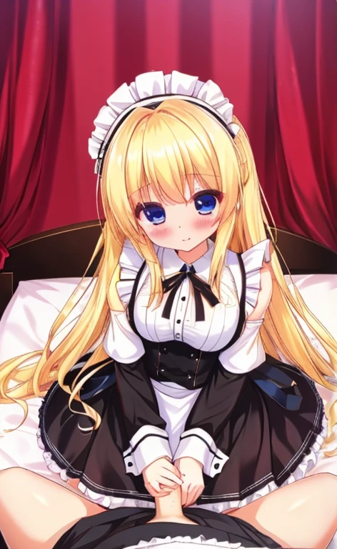 Beautiful long blonde Embarrassing Girl in black maid outfit Long sleeve Long skirt pov handjob