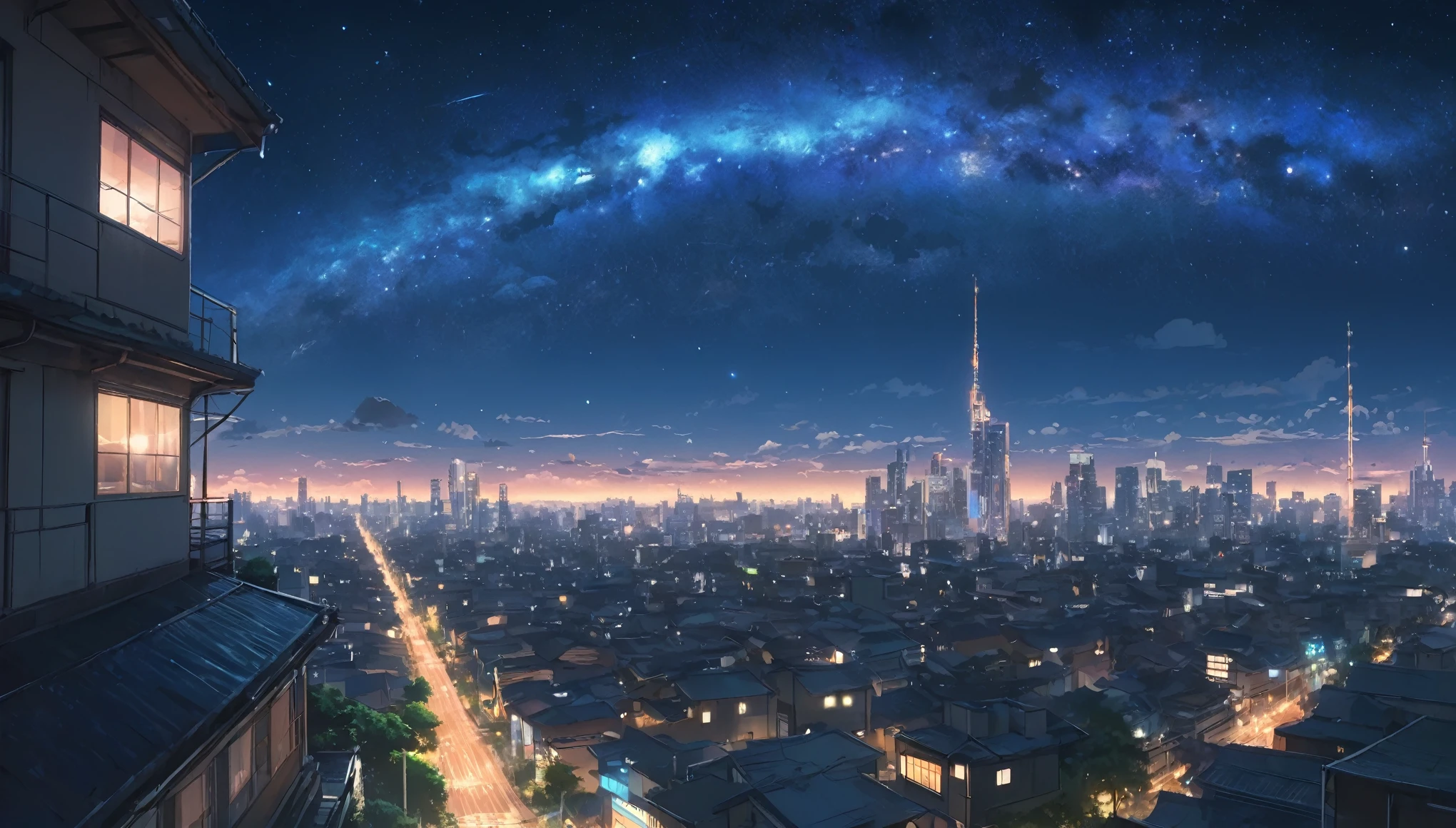 Anime scenery of a city with a starry sky, cosmic sky. by makoto shinkai, 4k anime wallpaper, starry sky 8 k, anime art wallpaper 4k, anime art wallpaper 4k, anime wallpaper 4k, anime wallpaper 4 k, Anime art wallpaper 8k, anime movie background, Anime Background, amazing wallpapers