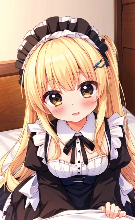 Beautiful long blonde　Embarrassing　Girl in black maid outfit　Long sleeve　Long skirt　pov handjob　1boy　1girl　penis