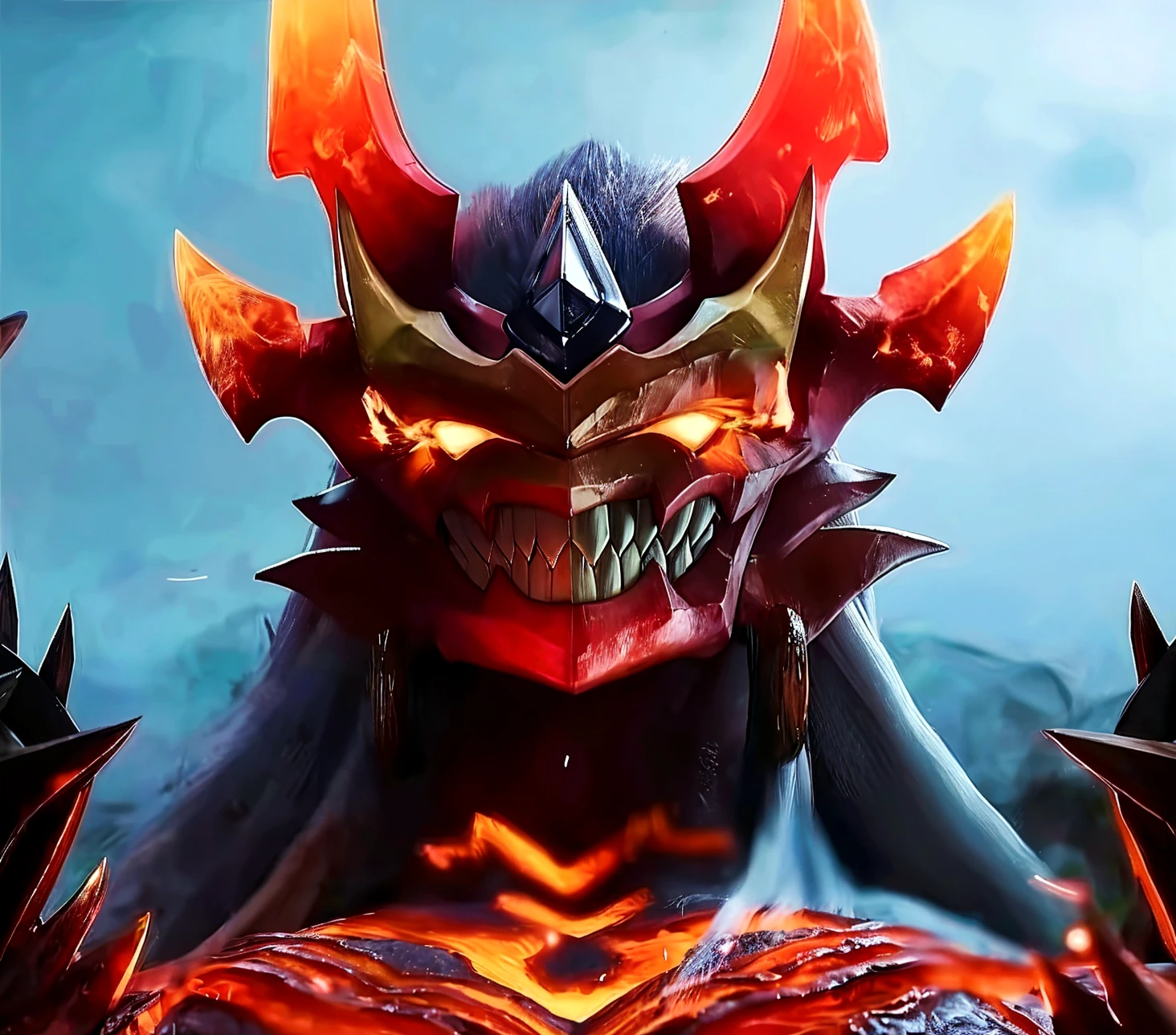 a helmet with golden red and black horns, in the style of realistic and hyper-detailed renderings, neoclassical scenes, 32k uhd, precision and detail-oriented, heistcore, figura serpentinata, intricate costumes
