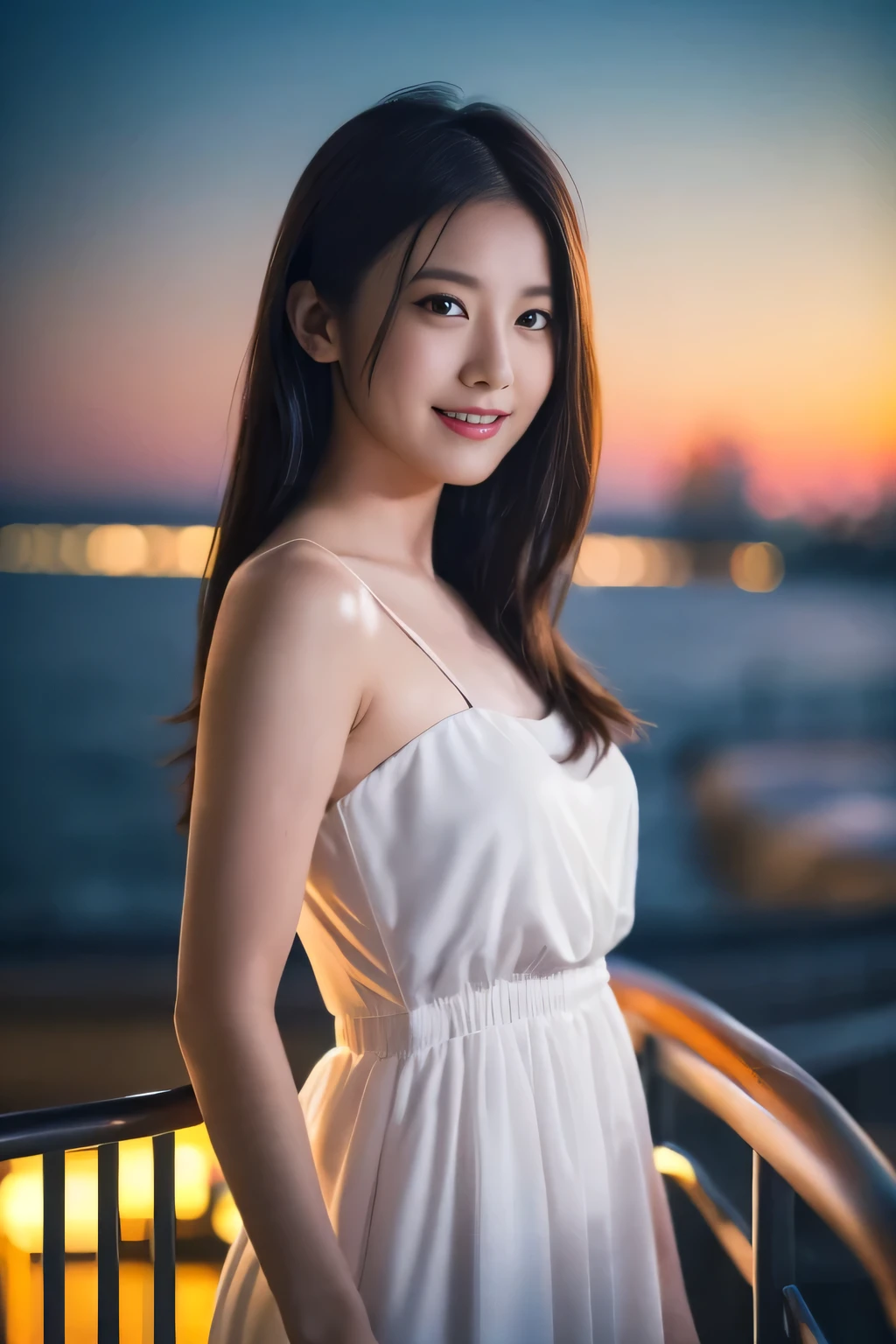 ((Tabletop:1.4, highest quality)), (Realistic photos:1.4),
((1 girl)), (Beautiful actress), (dream-like),
(超High resolution:1.2), Very delicate and beautiful, wonderful, Very detailed CG Unity 8k wallpaper, Very detailed, High resolution,
Soft Light, Beautiful detailed girl, Very detailedな目と顔, Beautiful and exquisite nose, Beautiful and exquisite,
(Long dress:1.3),
Cinema Lighting, Perfect Anatomy, Slender body, Cowboy Shot, Looking at the camera, Old-fashioned smile,
(Yokohama Minato Mirai), (Million Dollar Night View), (Waterfront), (Luxury cruise ship at anchor)