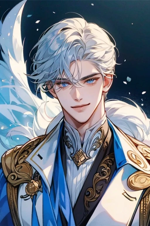 A handsome man smiling, he has a molde under his lips