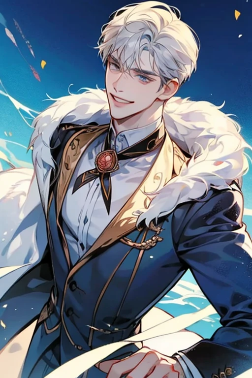 A handsome man smiling, he has a molde under his lips