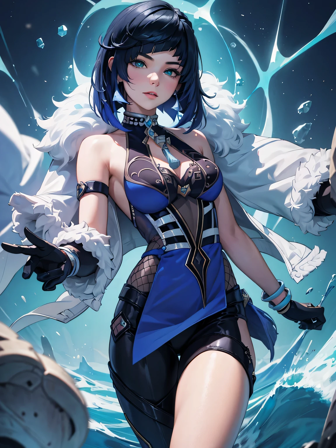 [yelandef]:1.5,((masterpiece,highest quality,Detailed images,Beautiful images))1.4(1girl,solo)(Yelan&#39;s full body image、from behind,smile、church、morning、Water Drop、Snowstorm、Blue glowing line、Blue dice、Bright lighting overall、Backlight、A fantastic atmosphere、Thick Fog)1.1(Beautiful body lineedium beauty breasts、Beautiful side breasts)
