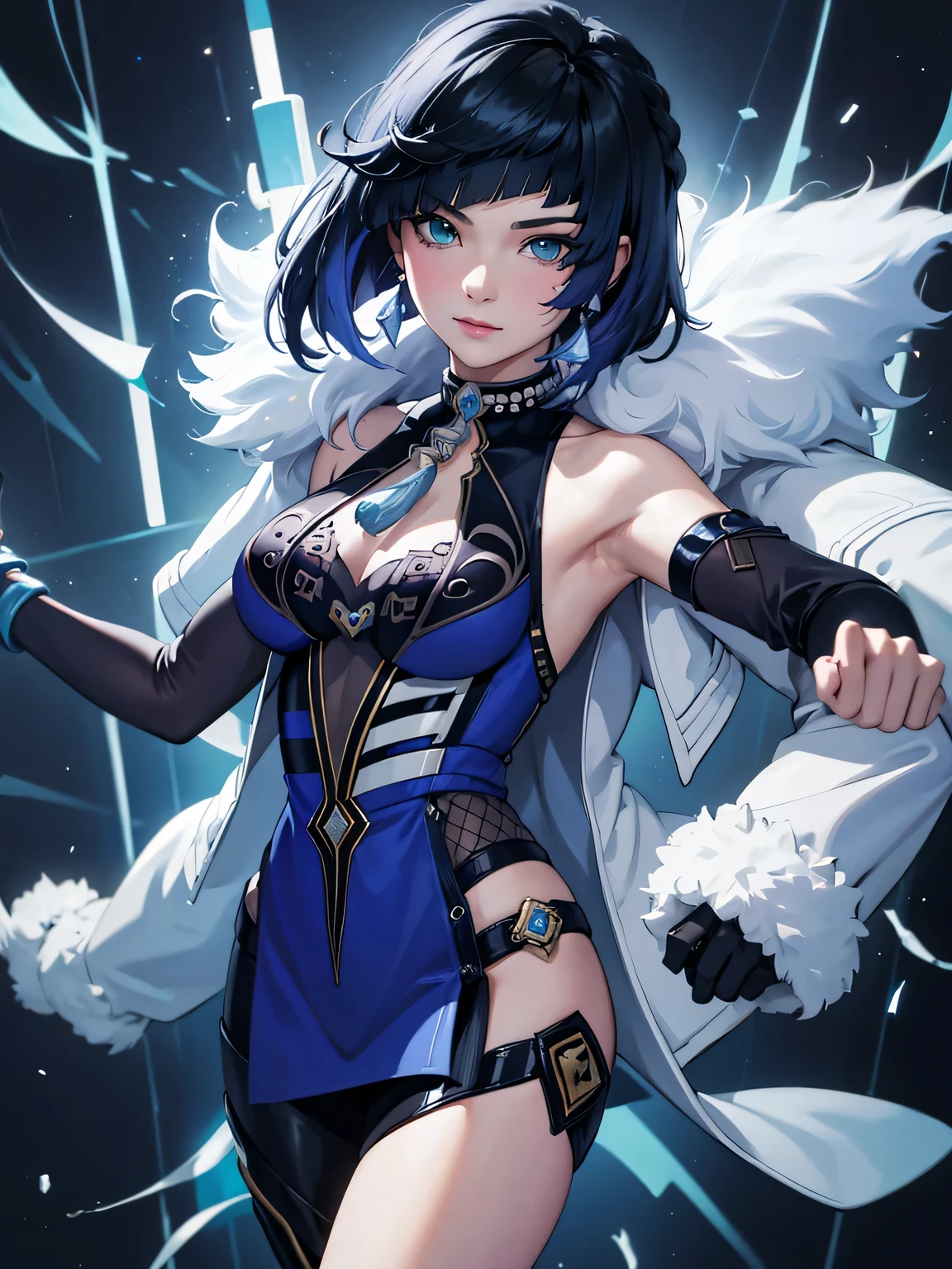 [yelandef]:1.5,((masterpiece,highest quality,Detailed images,Beautiful images))1.4(1girl,solo)(Yelan&#39;s full body image、from behind,smile、church、morning、Water Drop、Snowstorm、Blue glowing line、Blue dice、Bright lighting overall、Backlight、A fantastic atmosphere、Thick Fog)1.1(Beautiful body lineedium beauty breasts、Beautiful side breasts)
