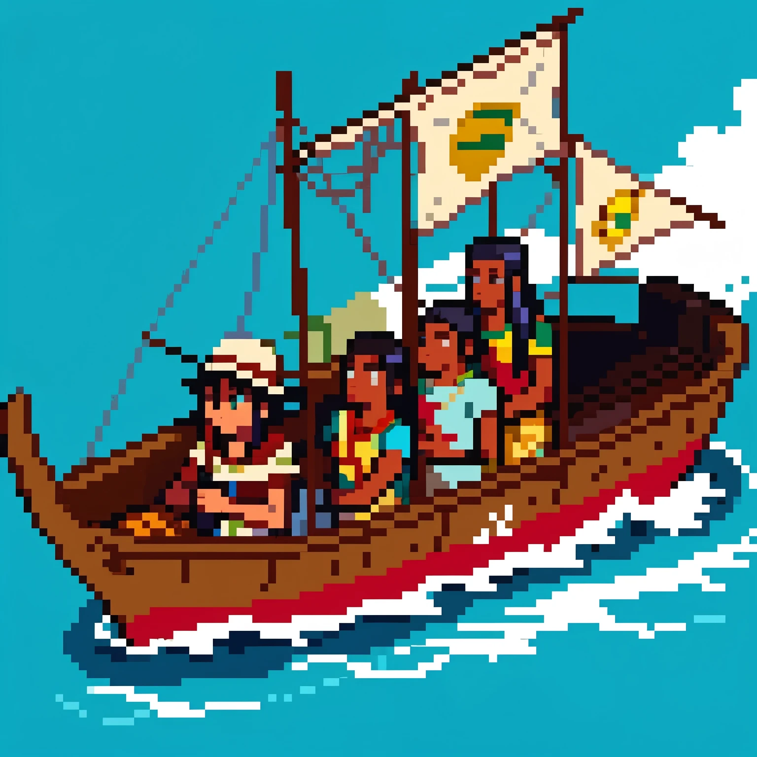 indigenous people arriving in Brazil on a boat to clone