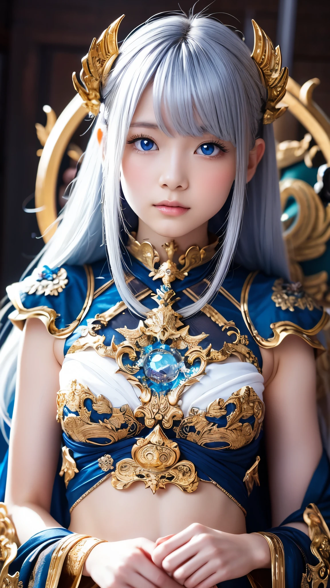 Beautiful Dragon God Woman、White skin、Blue Eyes、Silver Hair、