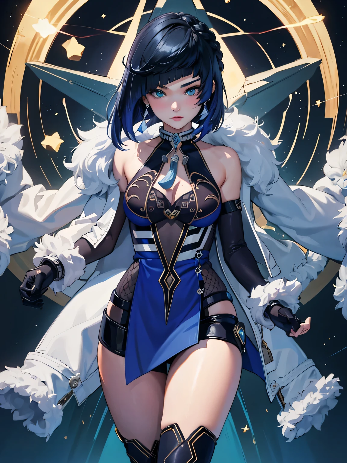 [yelandef]:1.5,((masterpiece,highest quality,Detailed images,Beautiful images))1.4(1girl,solo)(Yelan&#39;s full body image、from behind:1.4,smile、church、morning、Water Drop、Snowstorm、Blue glowing line、Blue dice、Bright lighting overall、Backlight、A fantastic atmosphere、Thick Fog)1.1(Beautiful body lineedium beauty breasts、Beautiful side breasts)
