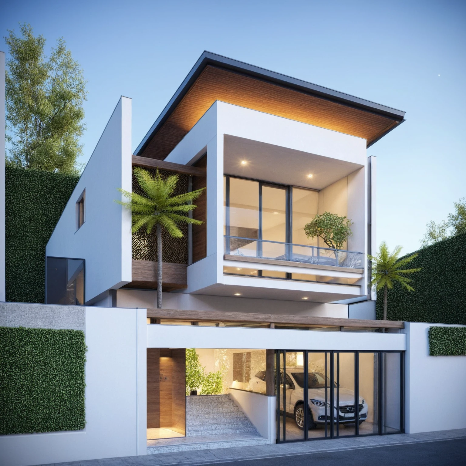 (modern villa facade design), (modern villa design exterior), (white wall), (light illuminates the designer's facade), (dawn sun light environment:1.2), (night light design exterior), (style architectural visualization), xingfa window, vehicles, pedestrians, busy streets, (Neutral lighting is suitable for the modern villa, light color thermometer lighting), (architectural design visualization), (reflection), (focus on object), (material normal bump real reflection), (scattered light), (light ray), (multi-beam light), (sunbeam) (multi-level reflection), (chao vantage software visualization render),(((Best Quality))), ((Masterpiece)), ((best illustration)), ((best shadows)), ((Super Detail)), (Intricate lines), (Photorealism),(hyper detail), ((archdaily)), ((award winning design)), (dynamic light), ((day)), spotlight, (perfect light), (shimering light), ((photorealistic)), ((intricate detail)), ((extreme detail)), ((crazy detail)), ((octane render)), ((trending on artstation)), ((High-fidelity)), ((Viwvid)), ((Crisp)), ((Bright)), ((Stunning)), ((Eye-catching)), ((High-quality)),((Sharp))((Bright)), ((Stunning)), ((natural sun environment)), ((Eye-catching)), ((Illuminating)), ((Flawless)), ((High-quality)),((Sharp edge render)), ((medium soft lighting)), ((photographic render)), ((detailed archviz)), ((reality environment)), (modern townhouse design architectural design facade), (modern townhouse facade roof design), (modern townhouse facade wall design), (modern townhouse facade decoration material design) (townhouse facade door and window design modern), (environmental lighting design), (modern townhouse facade lighting design), (modern townhouse front gate and fence design), (tree decoration design for townhouse facade), (Design lights for gate posts and fences), (townhouse facade railing design), (level of photo realism, depends on lighting, materials, composition, Real-Time Rendering, based on chao vantage timage rendering graphics software