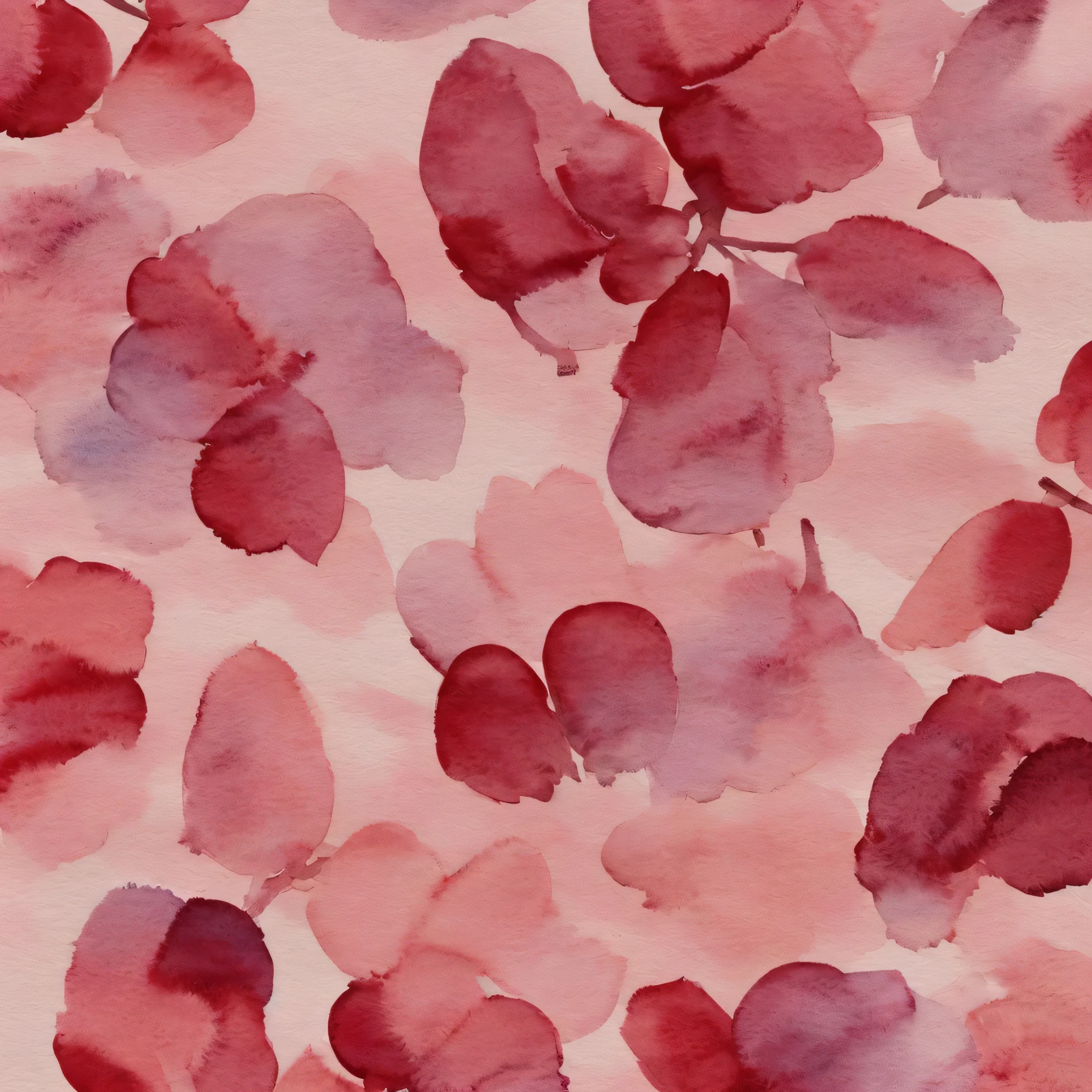 Create a watercolor print, with small cherry red splashes of paint and dirty edges, in shades of light pink.