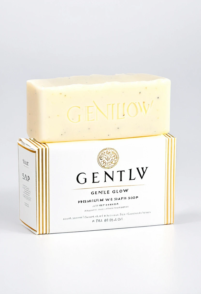 Generate advising image of soap brand of name gentle glow as premium soap