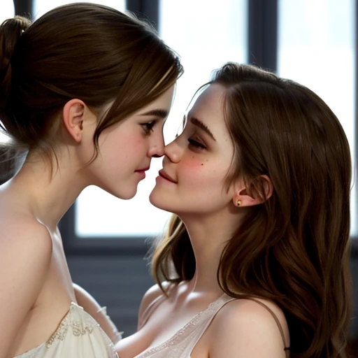 (Emma Watson) kissing (Emmy Rossum) Long Hair, big Breasts 