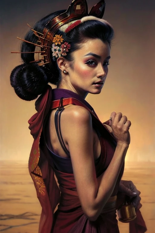 arafed woman aged 23 in a kimono with flowers on her head, beautiful digital artwork, beautiful digital illustration, beautiful digital painting, gorgeous digital painting, artwork in the style of guweiz, photorealistic anime girl render,colossal big full round natural breasts, best quality photorealistic gorgeous skin, best quality gorgeous fit booty,  smooth anime cg art, beautiful digital art, great digital art with details, stunning digital illustration, detailed digital anime art, render of april, beautiful anime portrait