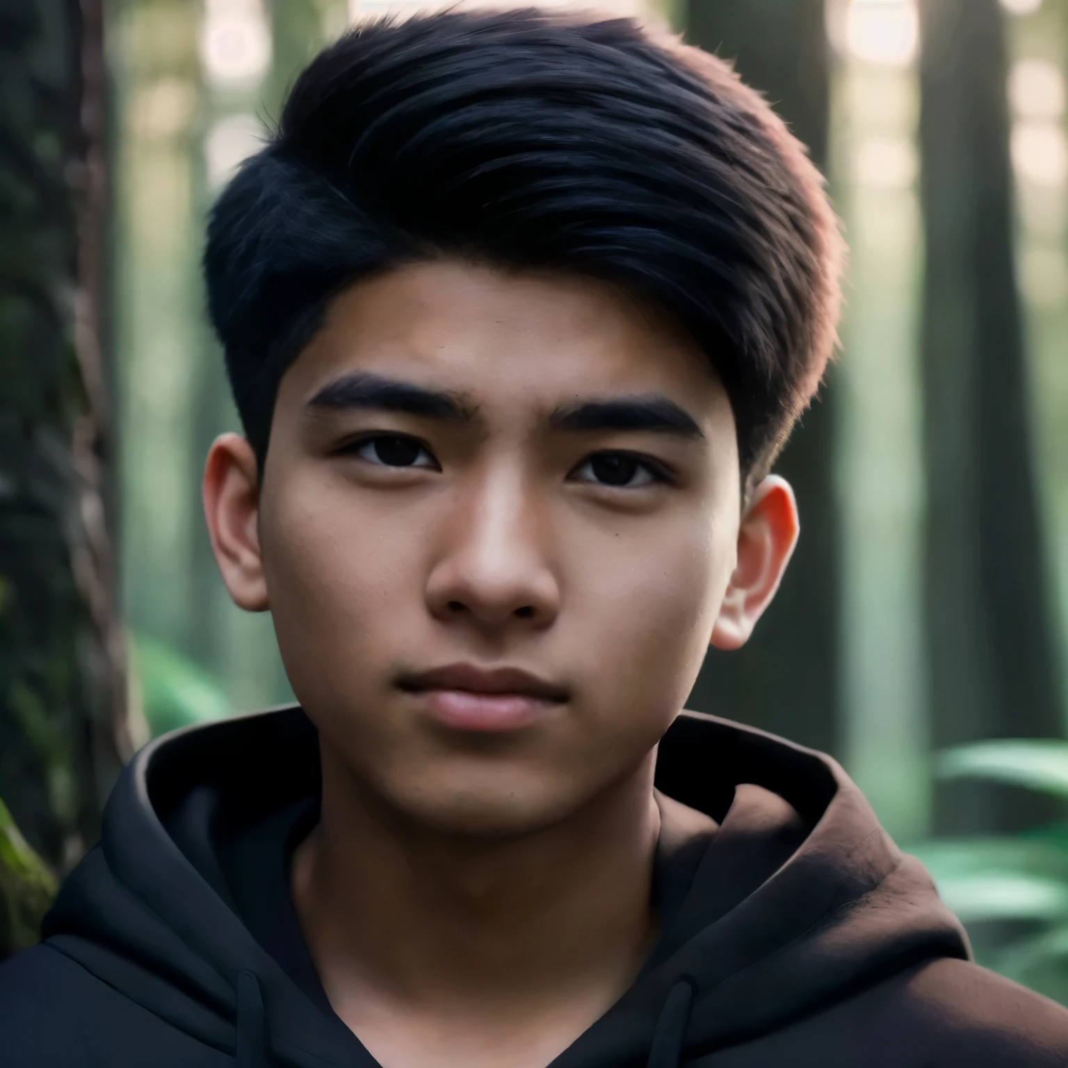 arafed young man with a black hoodie and a black hoodie, 8k portrait render, detailed face of a asian boy, soft portrait shot 8 k, cinematic realistic portrait, hyperrealistic , high quality portrait, south east asian with round face, realism artstyle, highly detailed vfx portrait, realistic portrait, realistic portrait photo, realistic artstyle, realistic face moody lighting