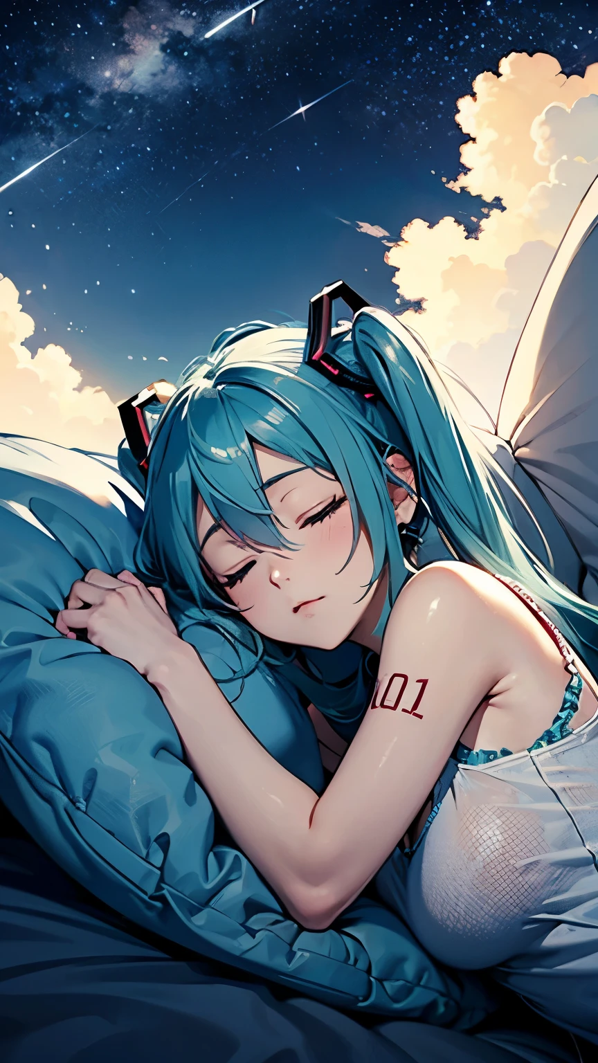 Hatsune Miku as a sleeping on a cloud、Starry Sky