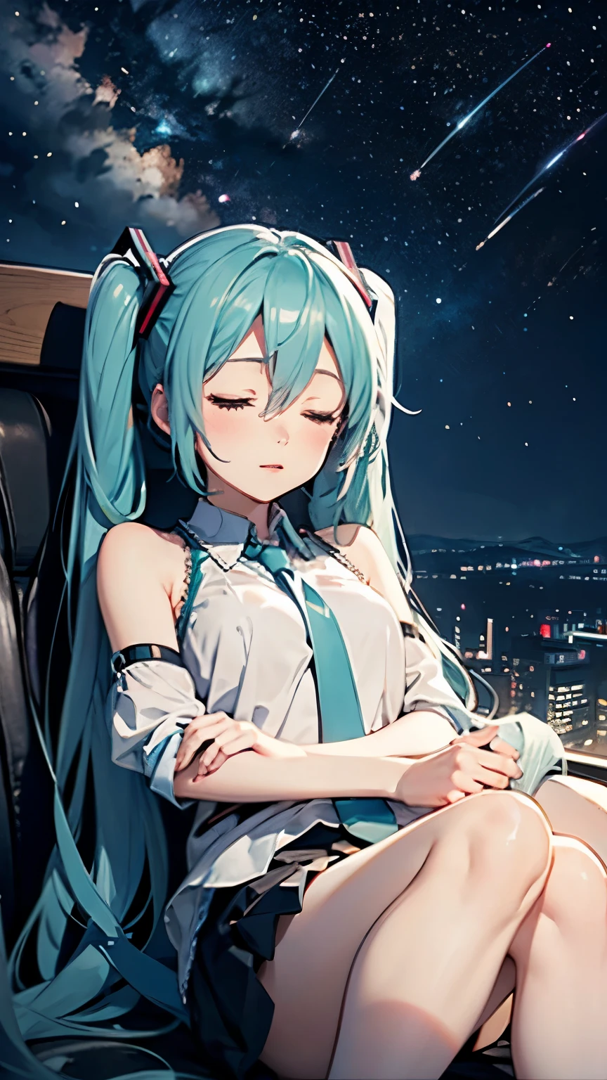 Hatsune Miku as a sleeping on a cloud、Starry Sky