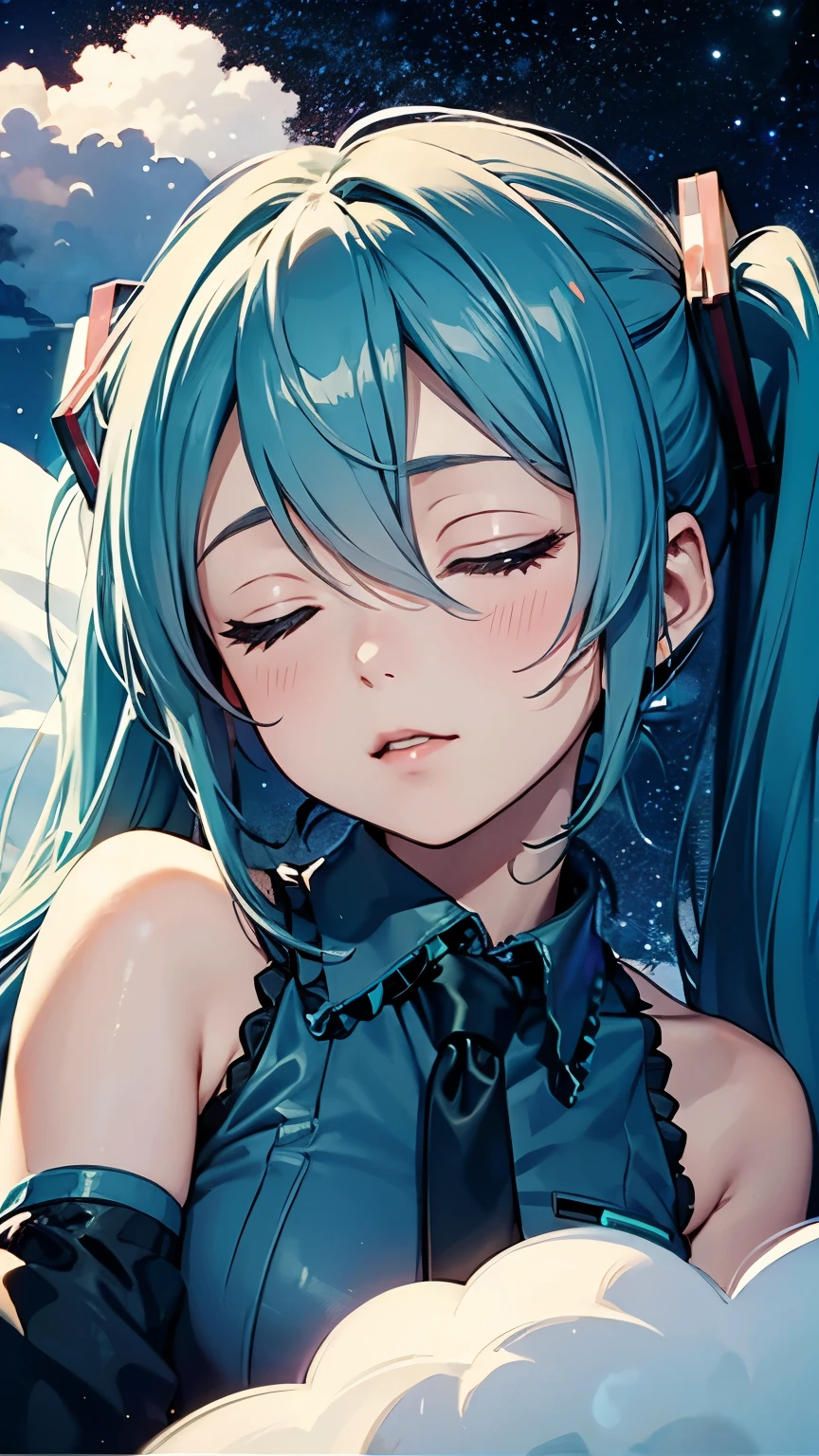 Hatsune Miku as a sleeping on a cloud、Starry Sky