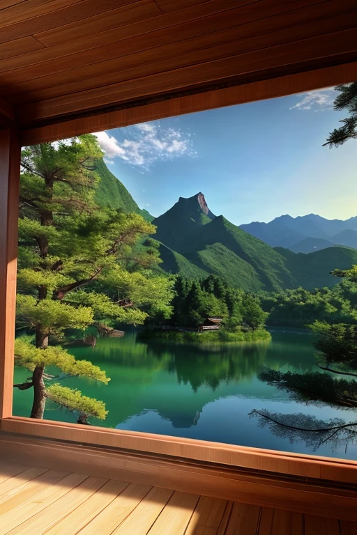 a beautiful korean mountain with lake, (masterpiece), (portrait), (raw photo), (extremely detailed CG unity 8k wallpaper) Intricate, Sharp focus, dramatic, photorealistic art 3D Hd