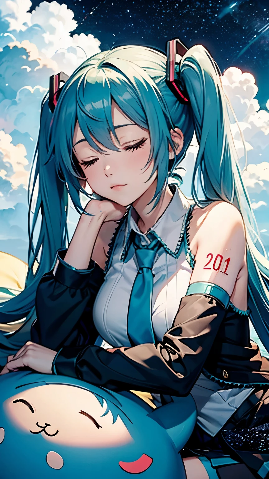 Hatsune Miku as a  sleeping on a cloud、Starry Sky
