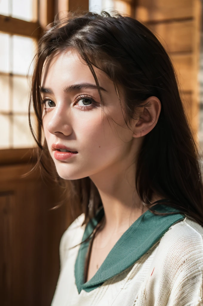 ( masterpiece, top quality, best quality,8k,17 years old girl,ultra detailed,raw photo:1.5),(photorealistic:1.4),(cinematic lighting), PerfectNwsjMajic, , Surrealism, UHD, ccurate, Super detail, textured skin, High detail, Best quality, dynamic angle, (high nose,White skin),[Beautiful blue eyes],(1girl),(good anatomy:0.5)),in the classroom,Real people,warm sun, 