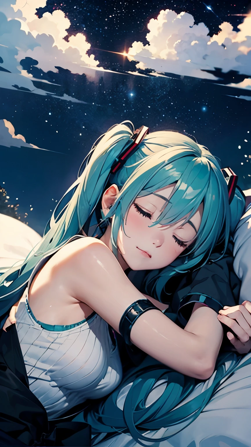 Hatsune Miku as a  sleeping on a cloud、Starry Sky