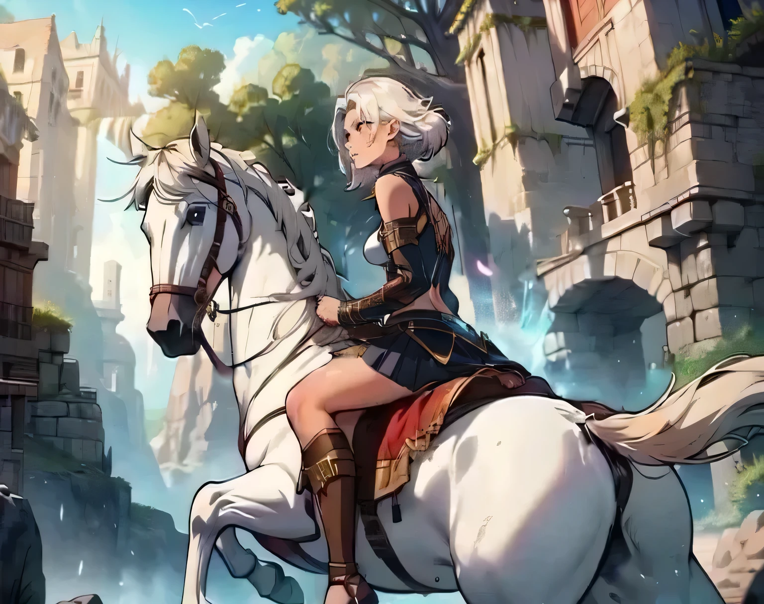 ((best quality)), ((anime masterpiece)), (high detailed), 8k, cinematic lighting, woman, horse